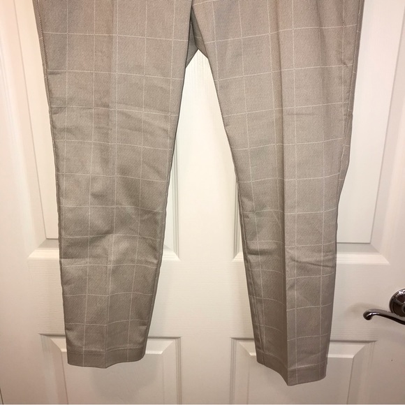 H&M High Rise Dress Pants, Windowpane Plaid Flat Front Trouser 16, Stretch Tan - Picture 3 of 16